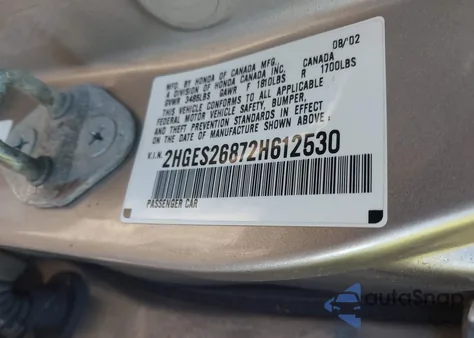 2002 Honda Civic Ex from USA, damaged, VIN 2HGES26872H612530